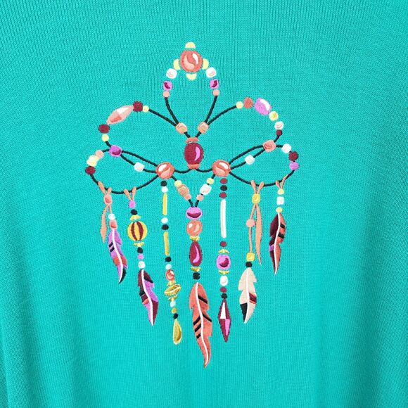 Bob Mackie Wearable Art Cardigan Sweater Size XL Green Dreamcatcher Embroidered - Picture 8 of 16